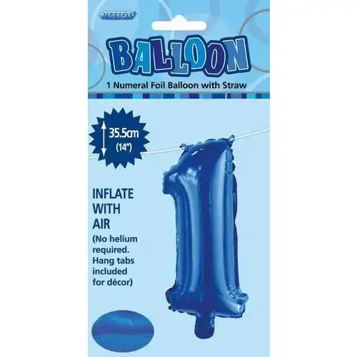 Royal Blue 1 Numeral Foil Balloon 35cm