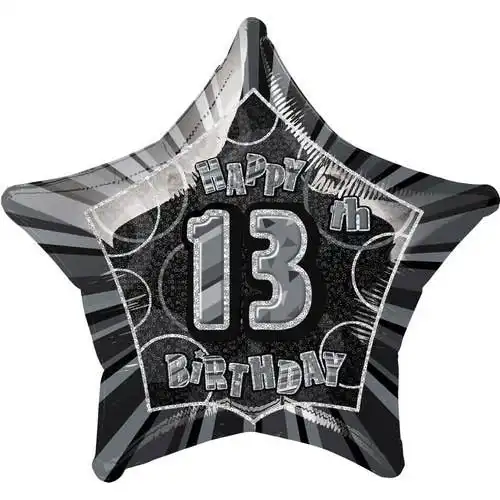 Glitz Black 13th Birthday Star Foil Balloon