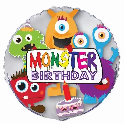 Monster Birthday 45cm Foil Balloon Packaged