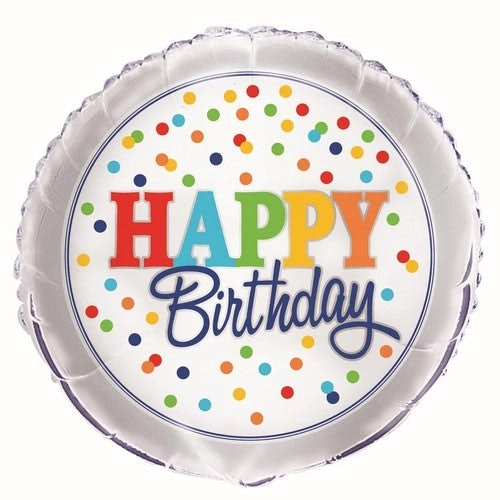 Rainbow Polka Dot Happy Birthday Foil Balloon