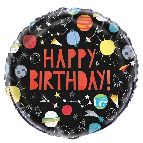 Outer Space Happy Birthday 45cm Foil Balloon Packaged