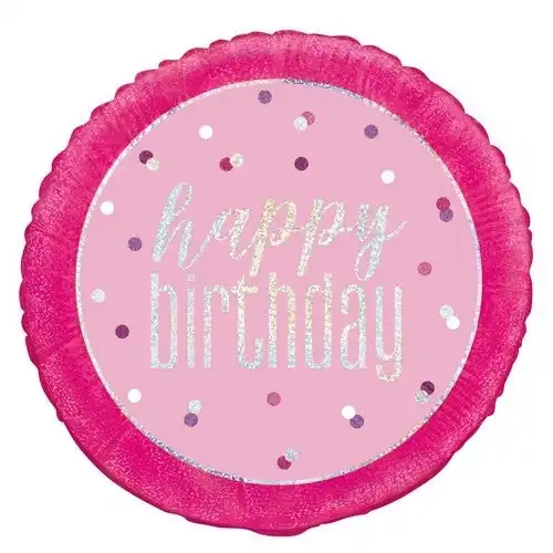 Pink Happy Birthday 45cm Foil Prismatic Balloon Packaged