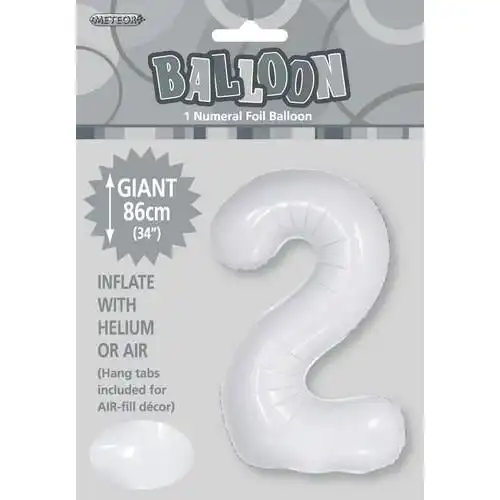 White 2 Numeral Foil Balloon 86cm