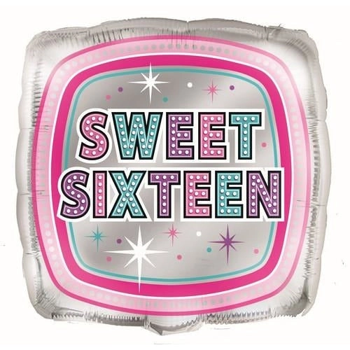 Sweet Sixteen 45cm Square Foil Balloon Packaged