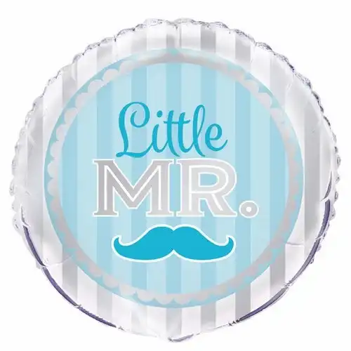 Little Mr Blue Boy Mustache 45cm Foil Balloon Packaged