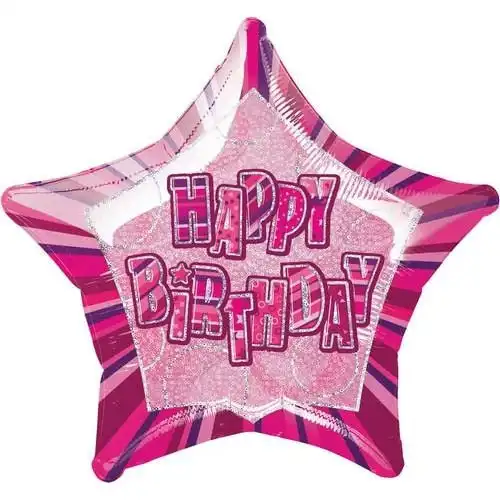 Glitz Pink Happy Birthday Star Foil Balloon