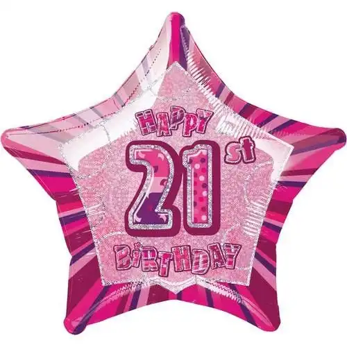 Glitz Pink Happy 21st Birthday Star Foil Balloon