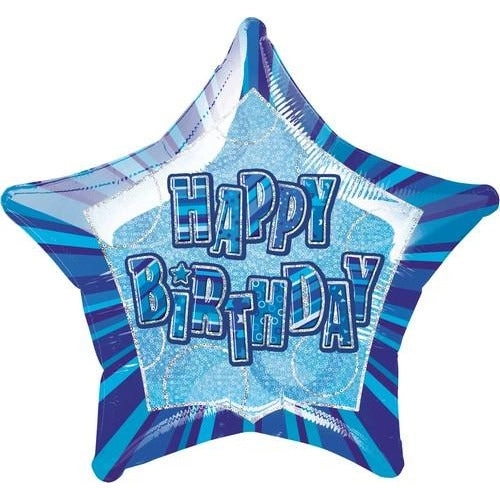 Glitz Blue Happy Birthday Star Foil Balloon