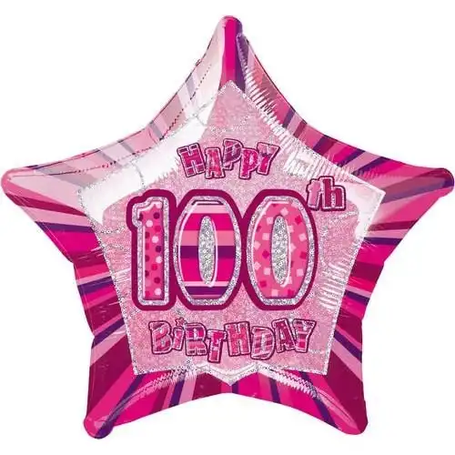 Glitz Pink Happy 100th Birthday Star Foil Balloon 50cm