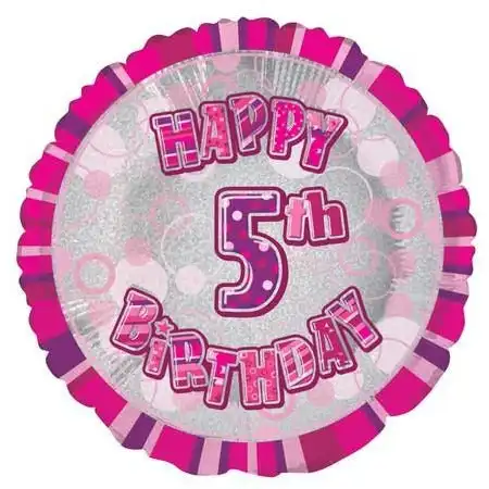 Glitz Pink 5th Birthday Round Foil Balloon