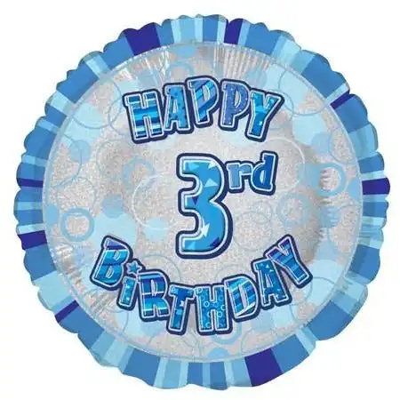 Glitz Blue 3rd Birthday Round Foil Balloon