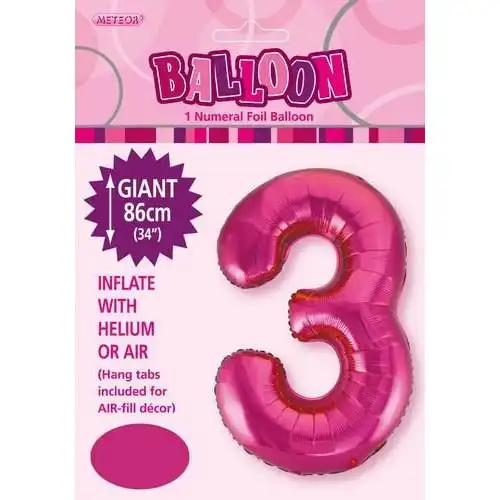 Number 3 Hot Pink Foil Balloon