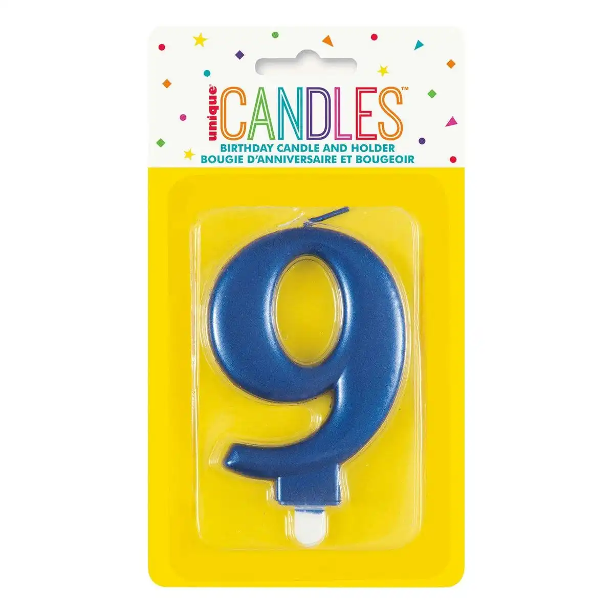 Birthday Candle Metallic Blue - Number 9