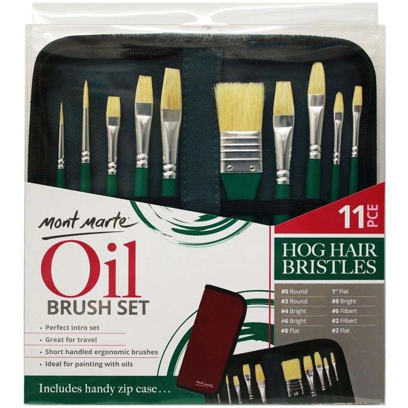 Mont Marte Hog Hair Bristles Brush Set in Wallet - For Oil