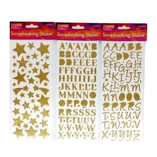 Glitter Alphabet & Star Scrapbooking Stickers - Gold