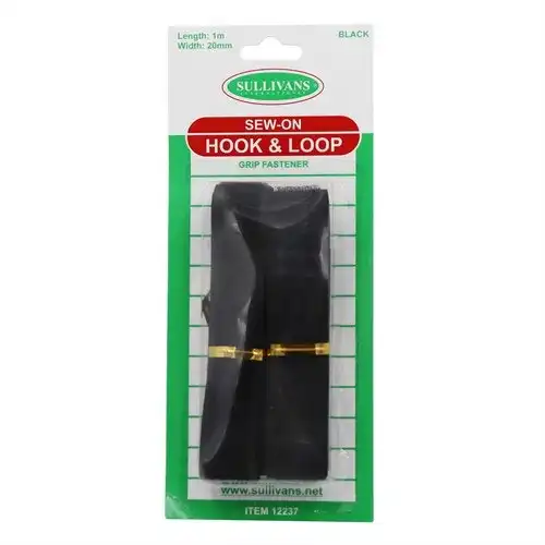 Sew On Hook & Loop Grip Fastener - Black