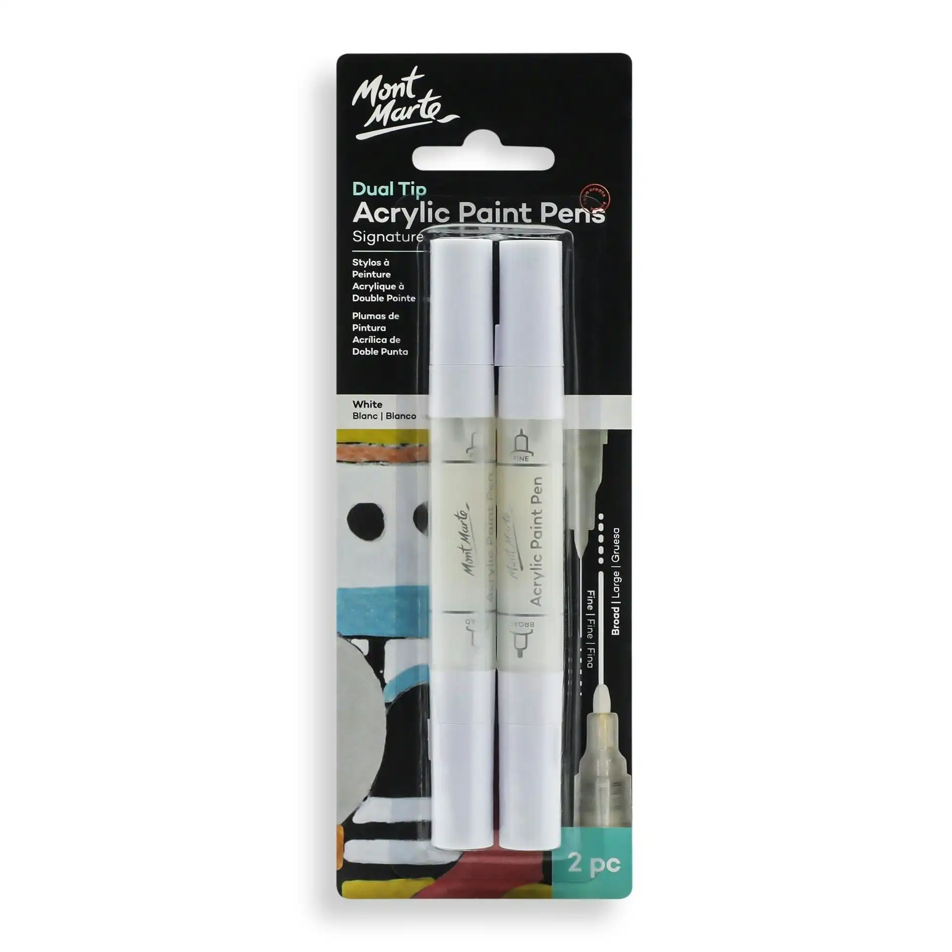 Mont Marte Acrylic Paint Pens Dual Tip White