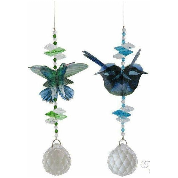 Wind Chime - Blue Wren or Hummingbird with Crystal