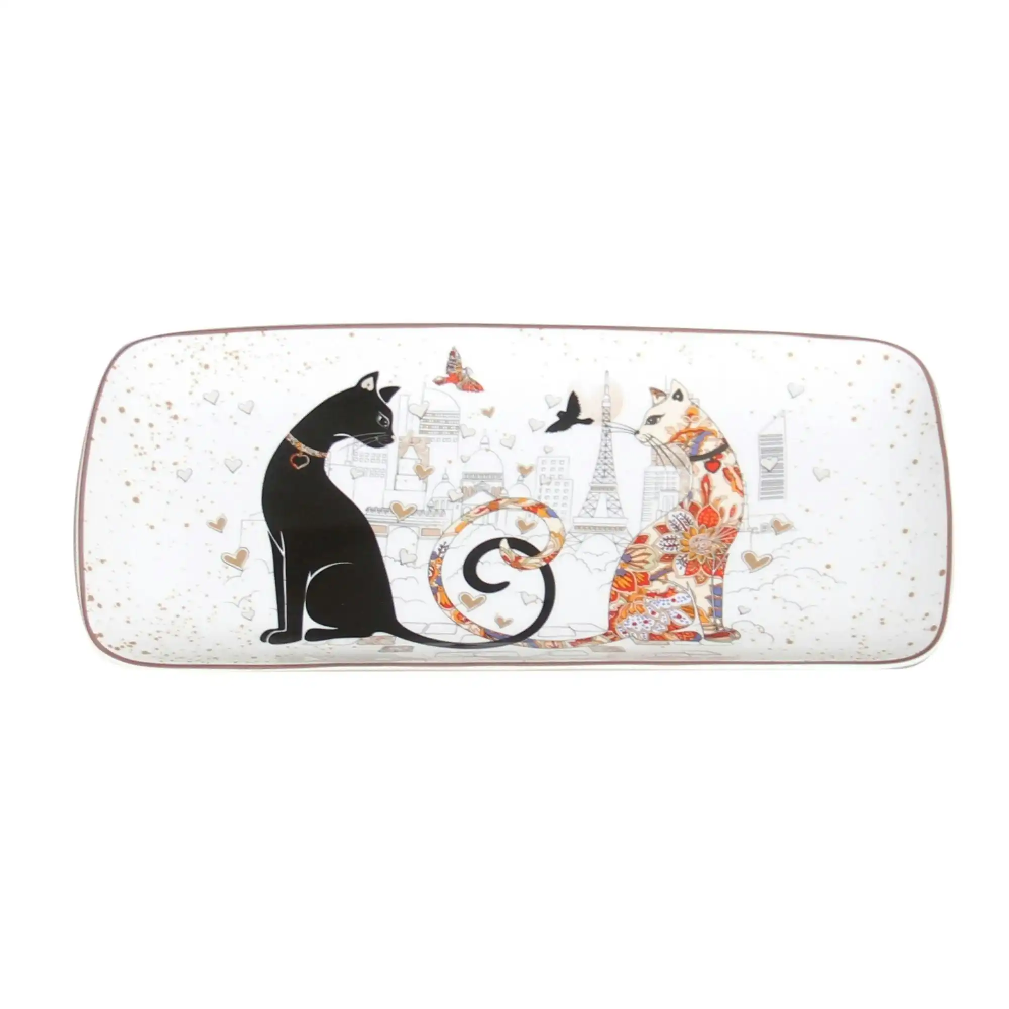 Embossed Cat Couple Fine Bone China Serving Plate