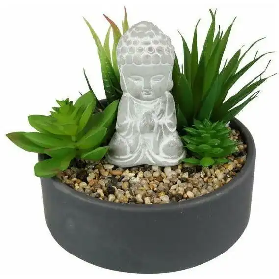 Zen Buddha Meditating in Succulent Garden