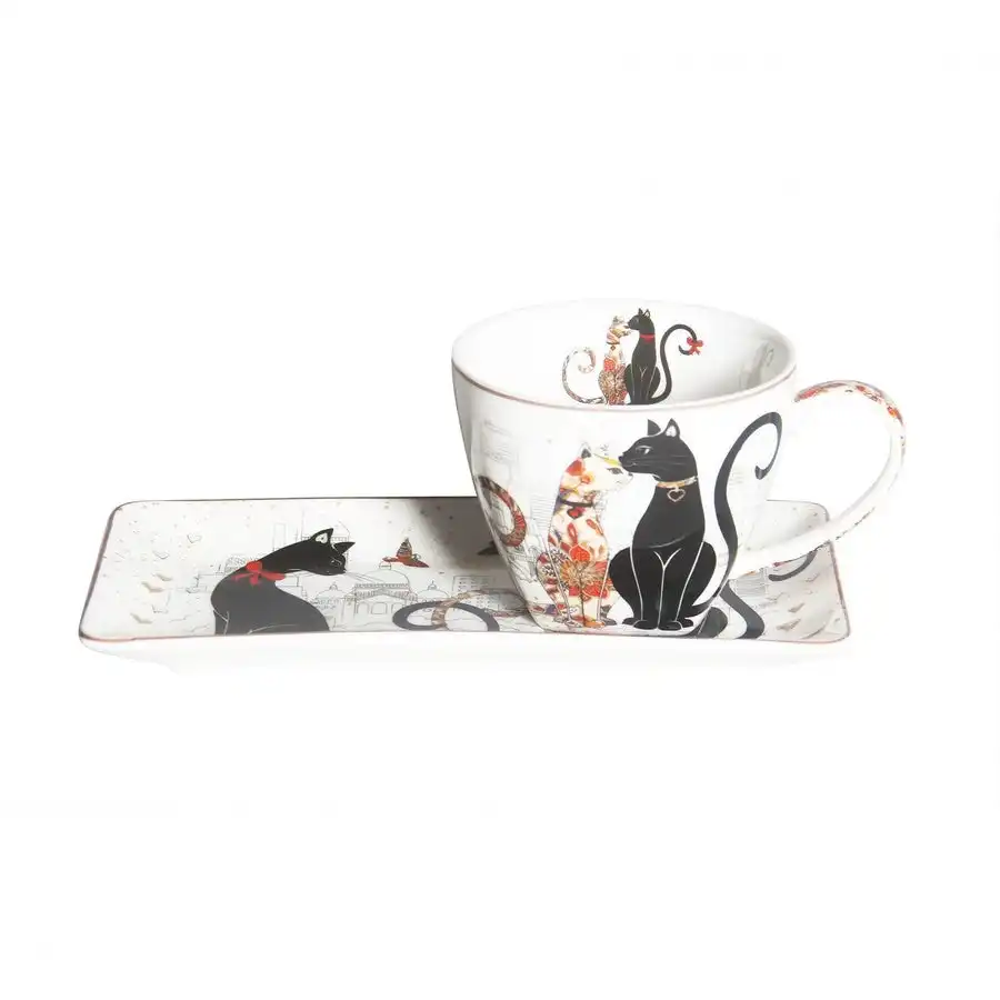 Embossed Cat Couple Cup & Saucer - Breakfast Set