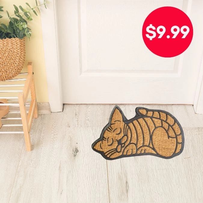 Coir & Rubber Door Mat - Cat