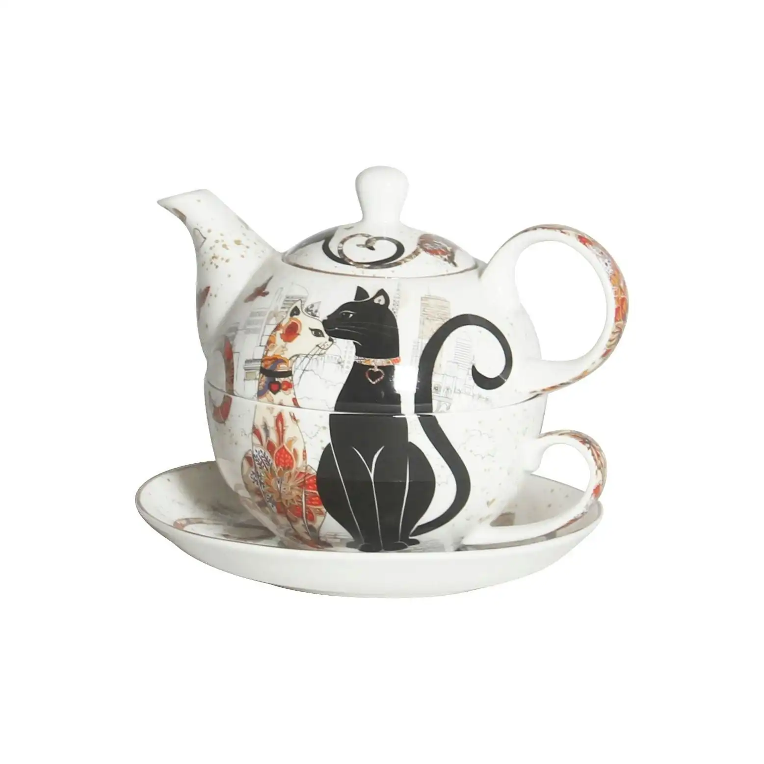 Embossed Cat Couple Fine Bone China - Tea For One Set