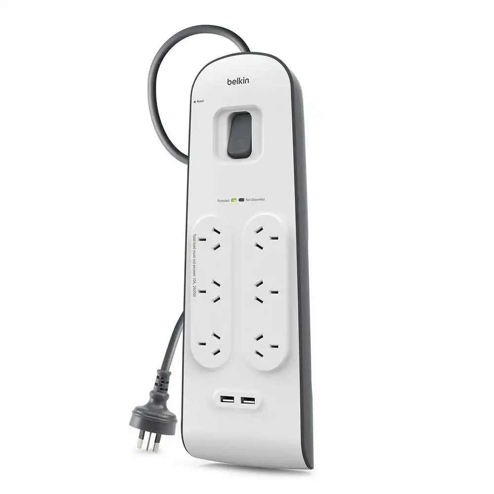 Belkin 6 Way Outlet Surge Protector With Usb Charging - White