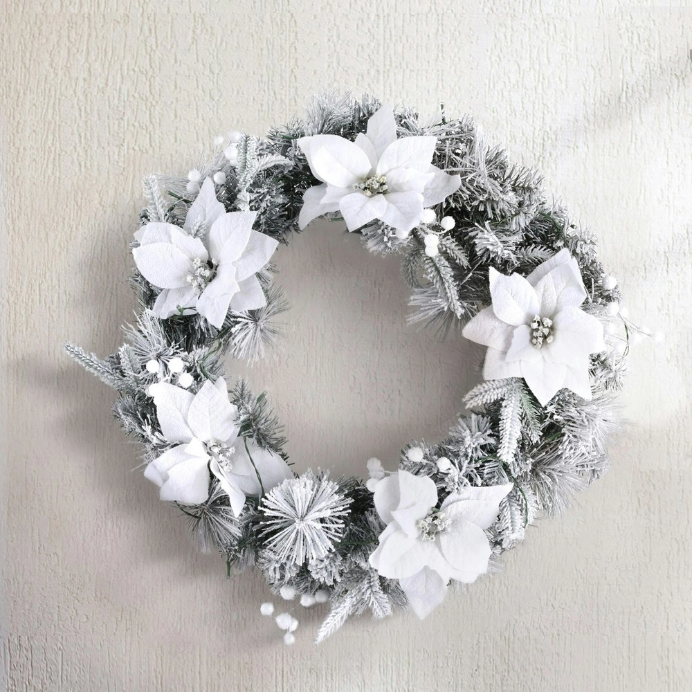 Jingle Jollys 60cm Christmas Wreath LED Lights Snowy Flowers Garland Party Decor