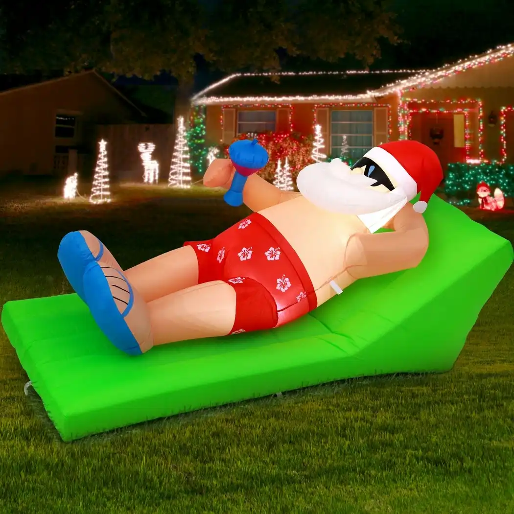 Jingle Jollys Christmas Inflatable Santa Bench 1.8M LED Illuminated Decorations