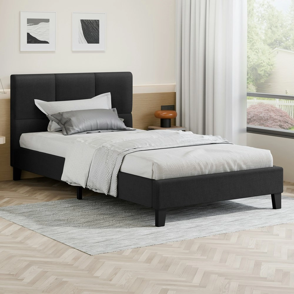 Alfordson Bed Frame Single Size Wooden Platform Mattress Base Fabric Charcoal