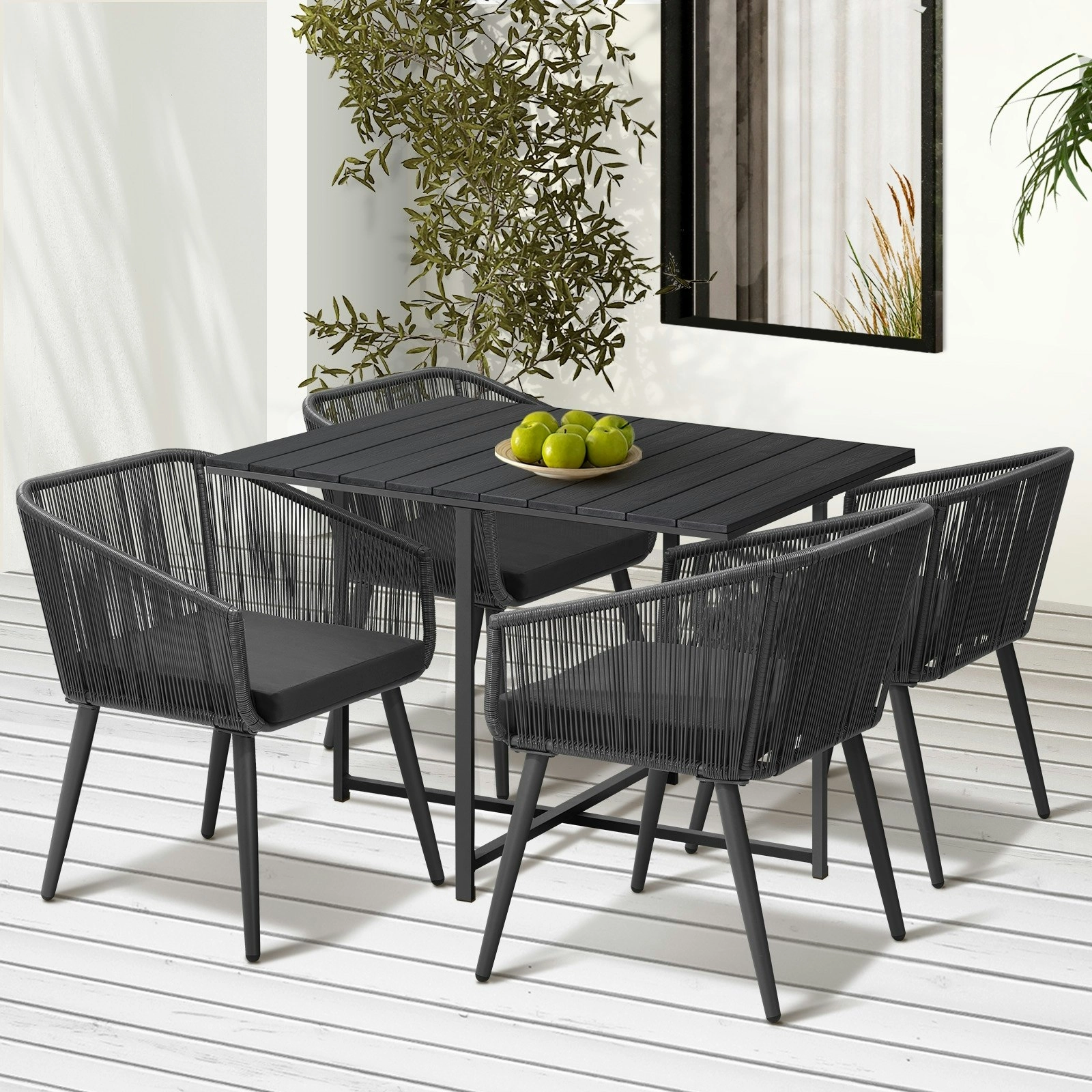 Livsip 5PCS Outdoor Dining Set Furniture Black Table Lounge Chairs Patio Setting