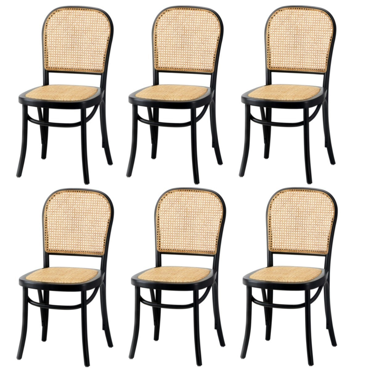 Oikiture 6x Dining Chairs Wooden Chairs Rattan Accent Chair Black