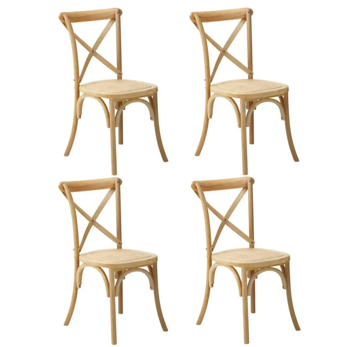 Oikiture 4x Crossback Dining Chair Solid Birch Timber Wood Ratan Seat Natural