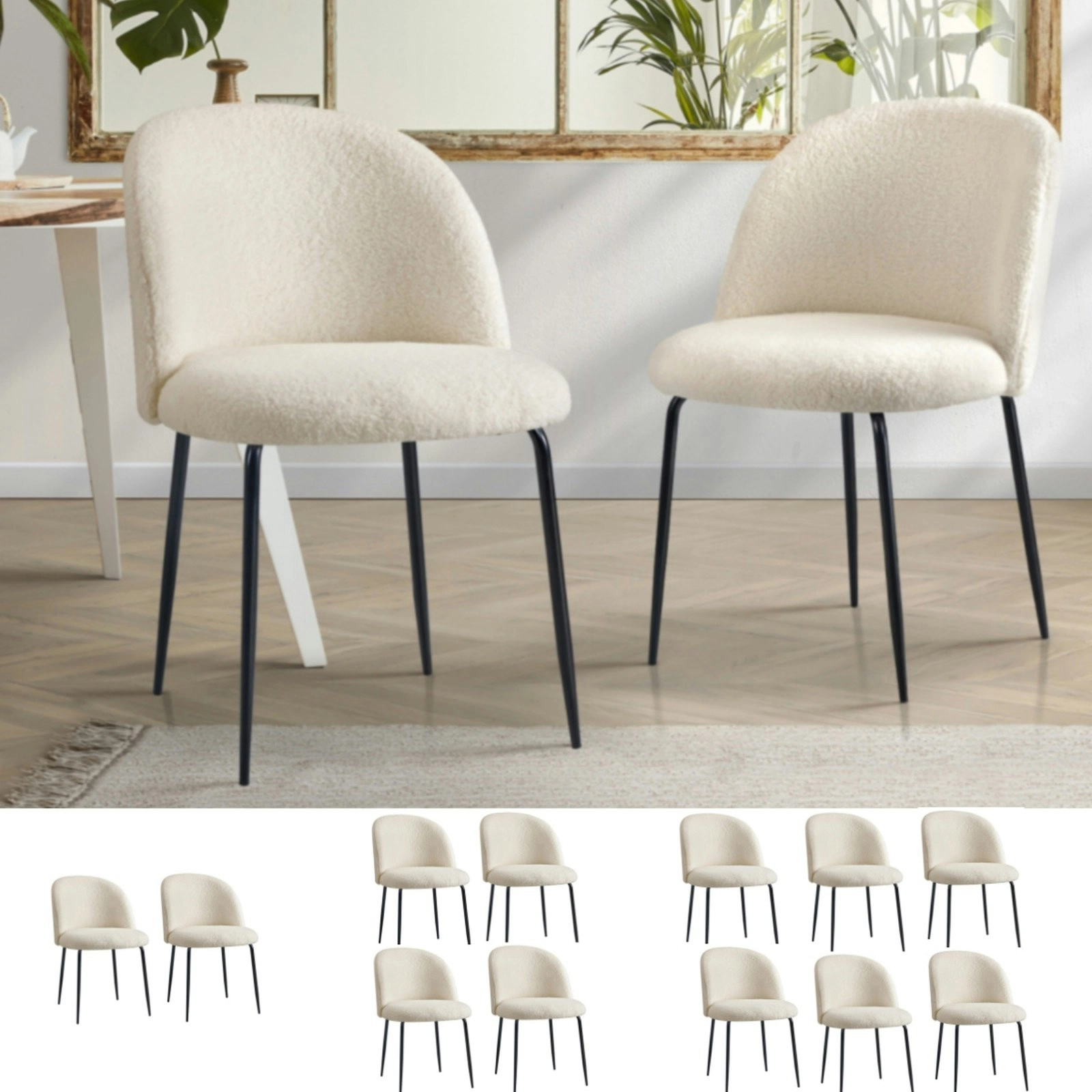 Oikiture Dining chairs Upholstered Sherpa White