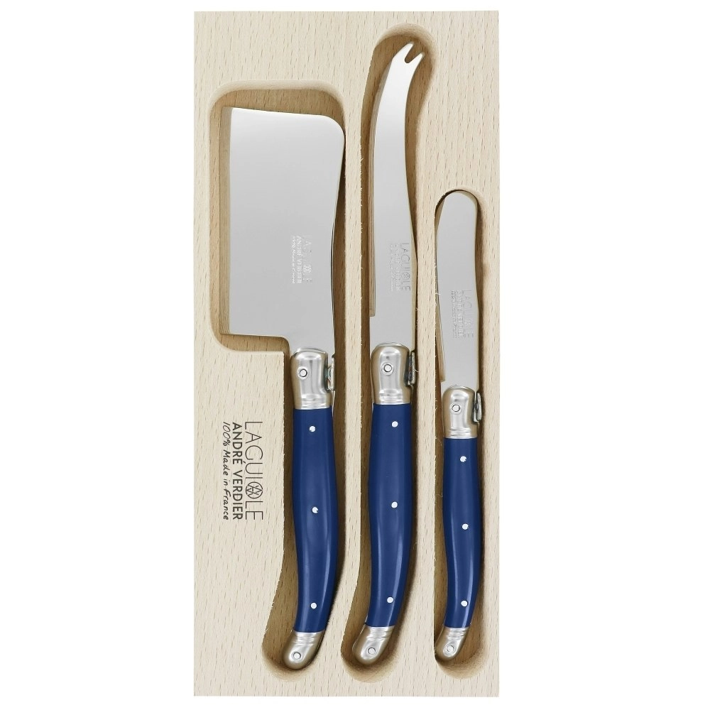 Andre Verdier Laguiole Debutant Blue 3 Piece Cheese Knife Set