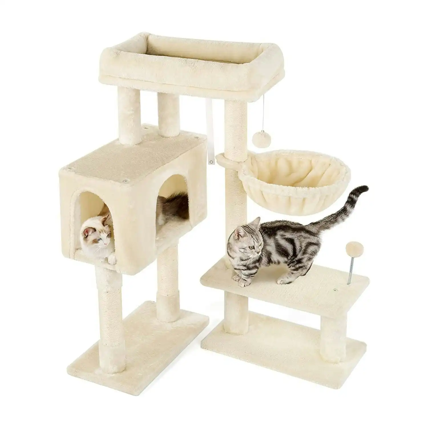 Floofi 97cm Adjustable Base Cat Tree Scratching Post Tower House Furniture Brown