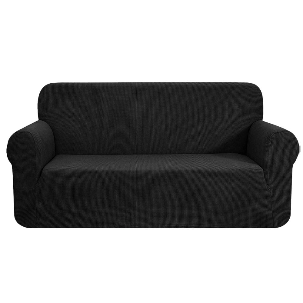 Gominimo Polyester Jacquard Sofa Cover Fitted Super Stretch Couch 2 Seater Black