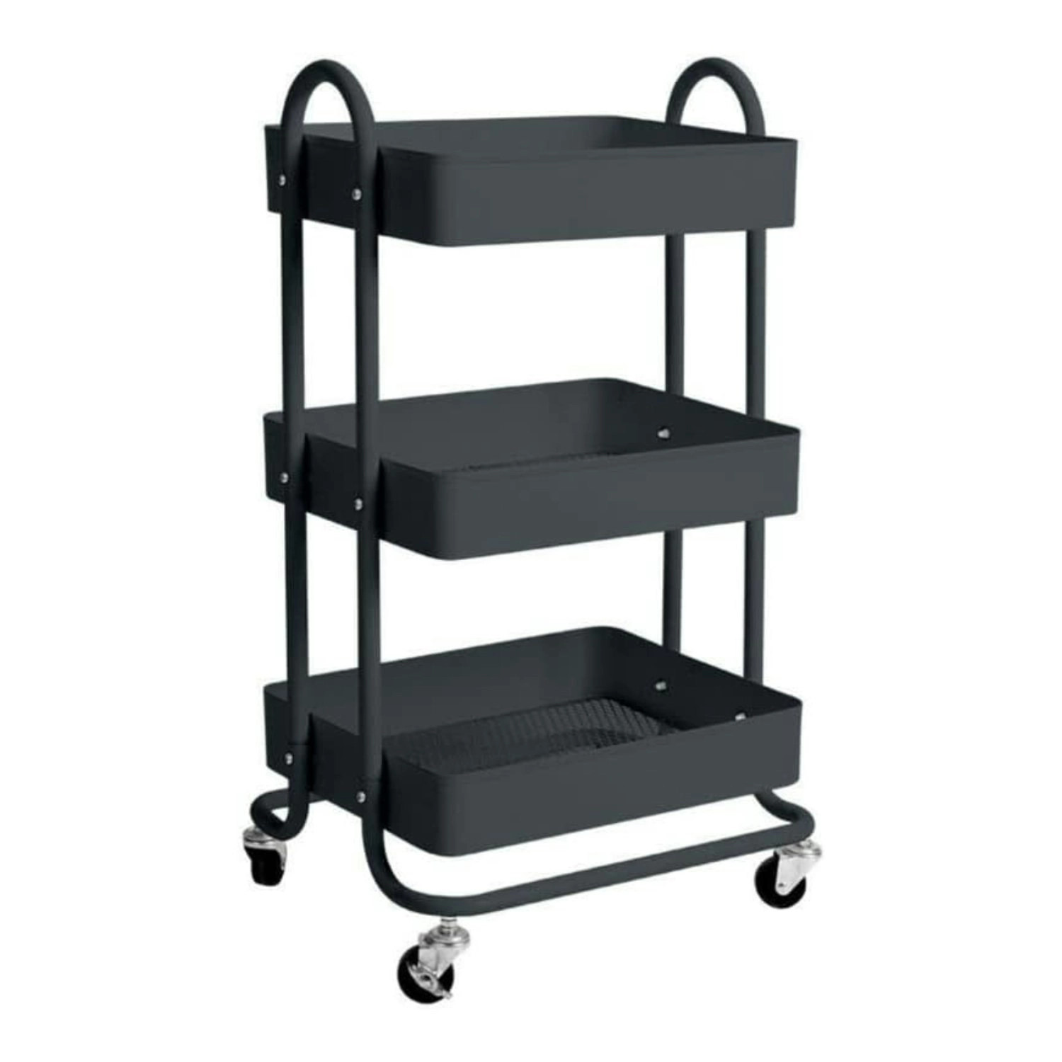 Ekkio Kitchen Trolley Cart 3 Tiers Storage Rack Steel Shelf Organiser Wheels Black