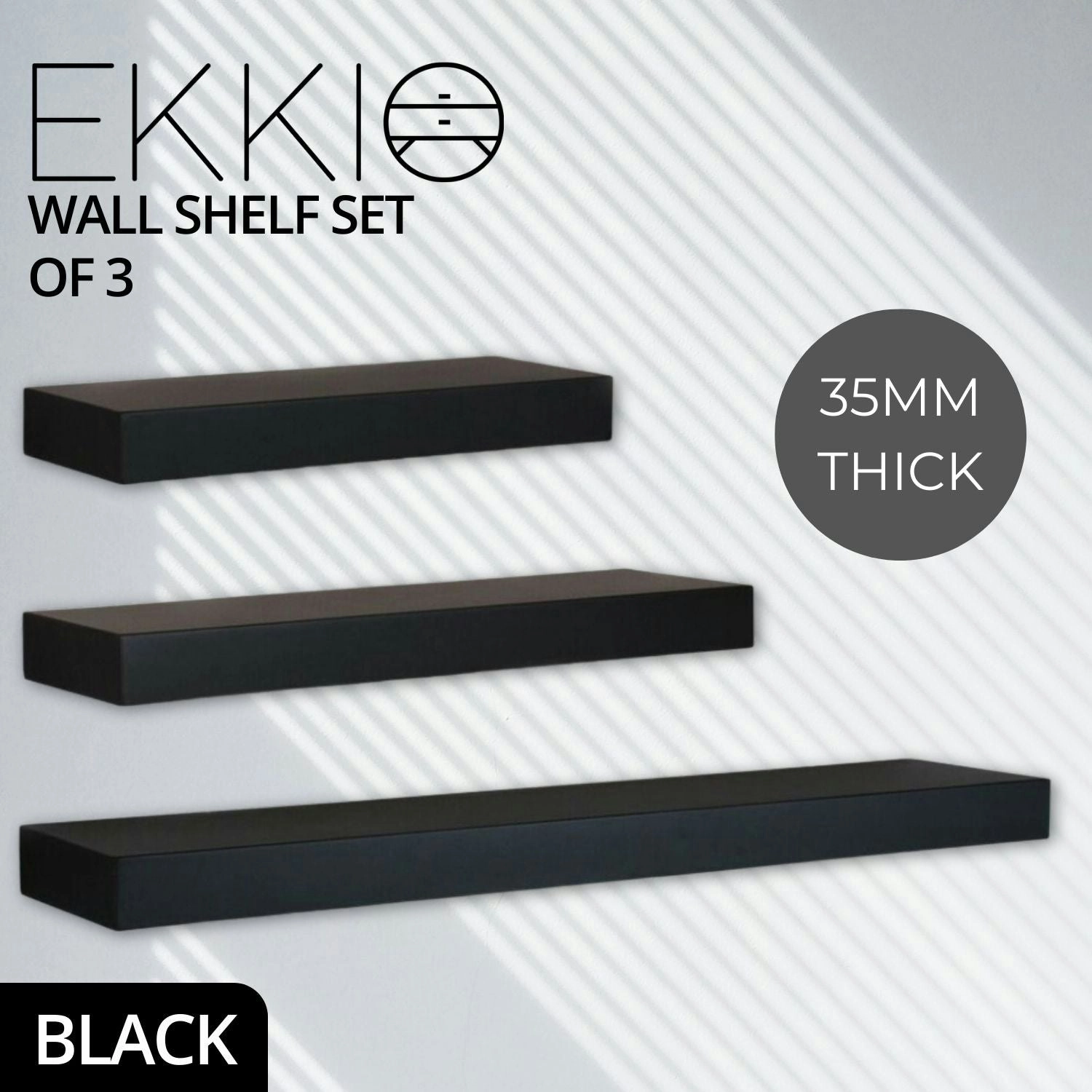 Ekkio Floating Shelf Set of 3 DIY Easy to Set up Space Saving Black