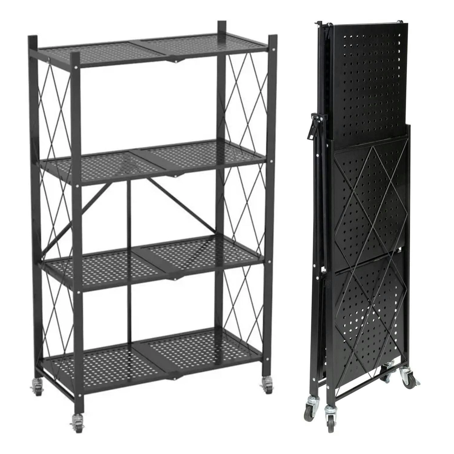 Ekkio 4 Tier Foldable Collapsible Kitchen Display Rack Storage Shelf - Black