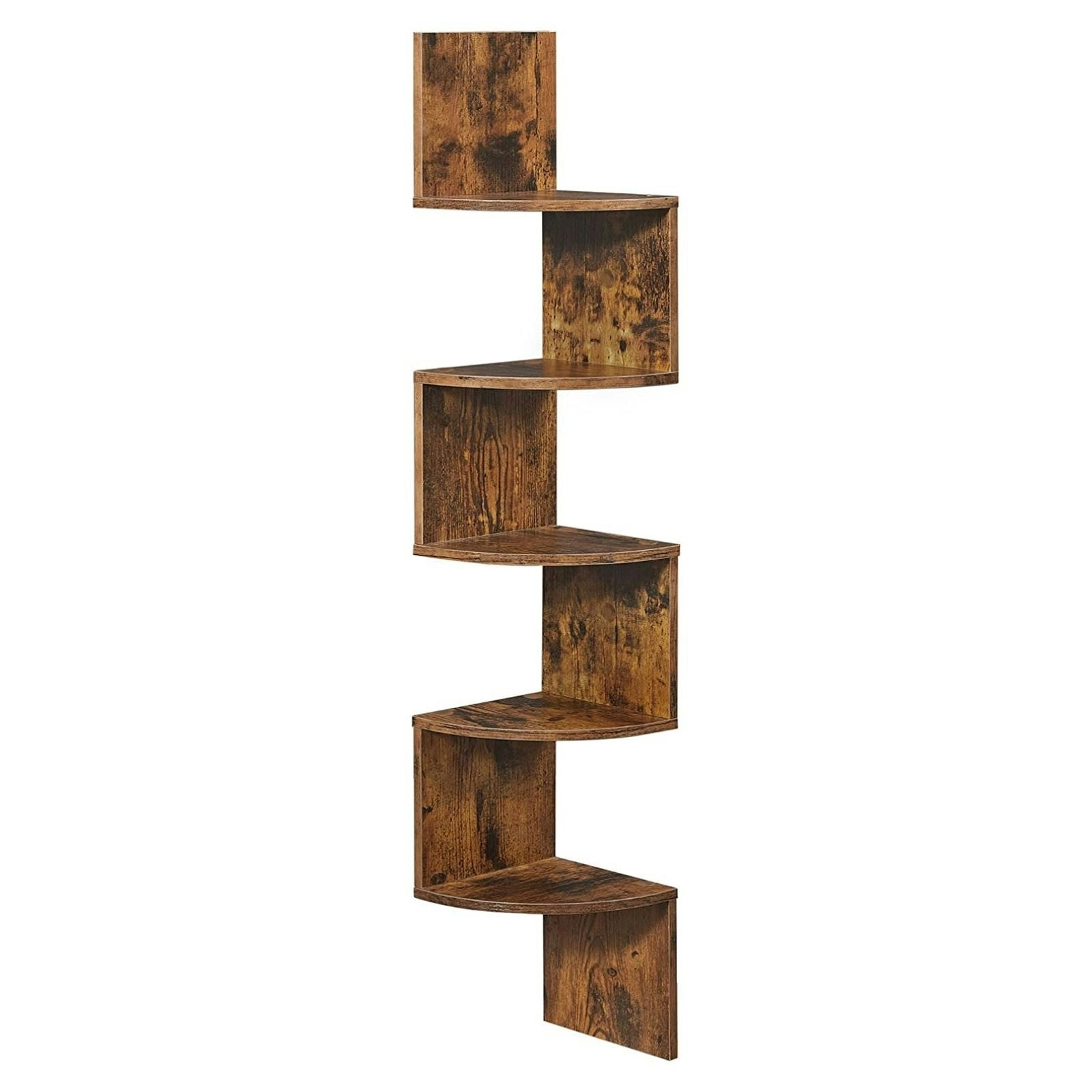 VASAGLE 5 Tier Wall Mounter Bookshelf Display Storage Shelves Floating Corner Shelf - Rustic Brown