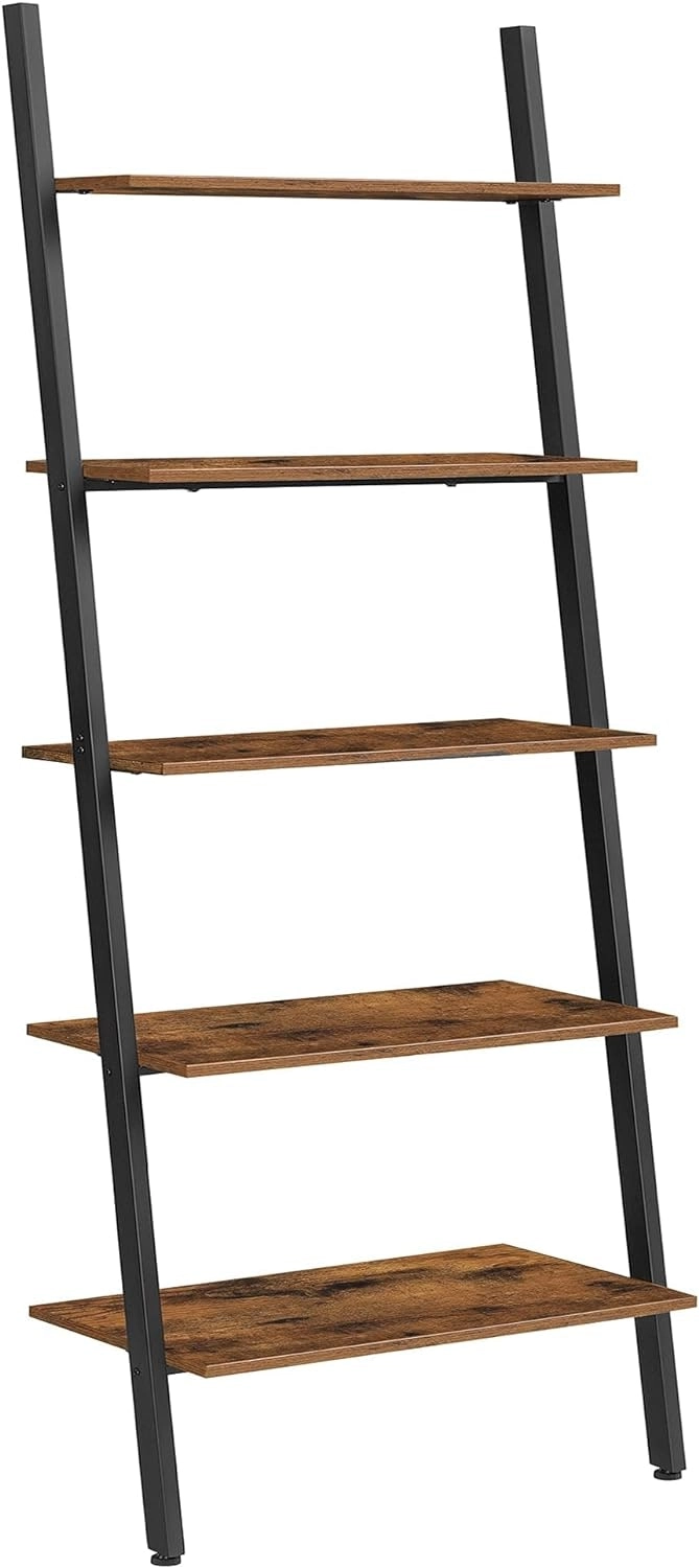 VASAGLE 5 Tier Industrial Ladder Bookcase Display Storage Shelves Bookshelf, Bookshelves - Rustic Brown