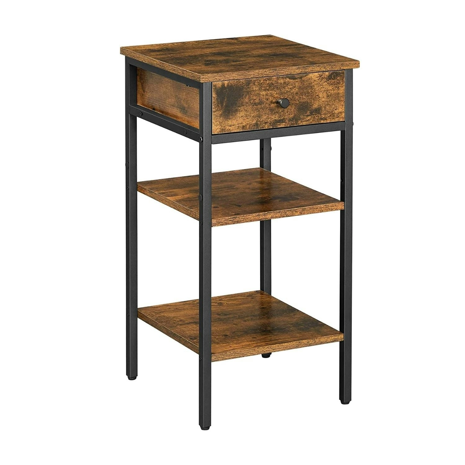 VASAGLE Side Coffee Bedside Nightstand with Drawer and Open Shelf End Table - Rustic Brown