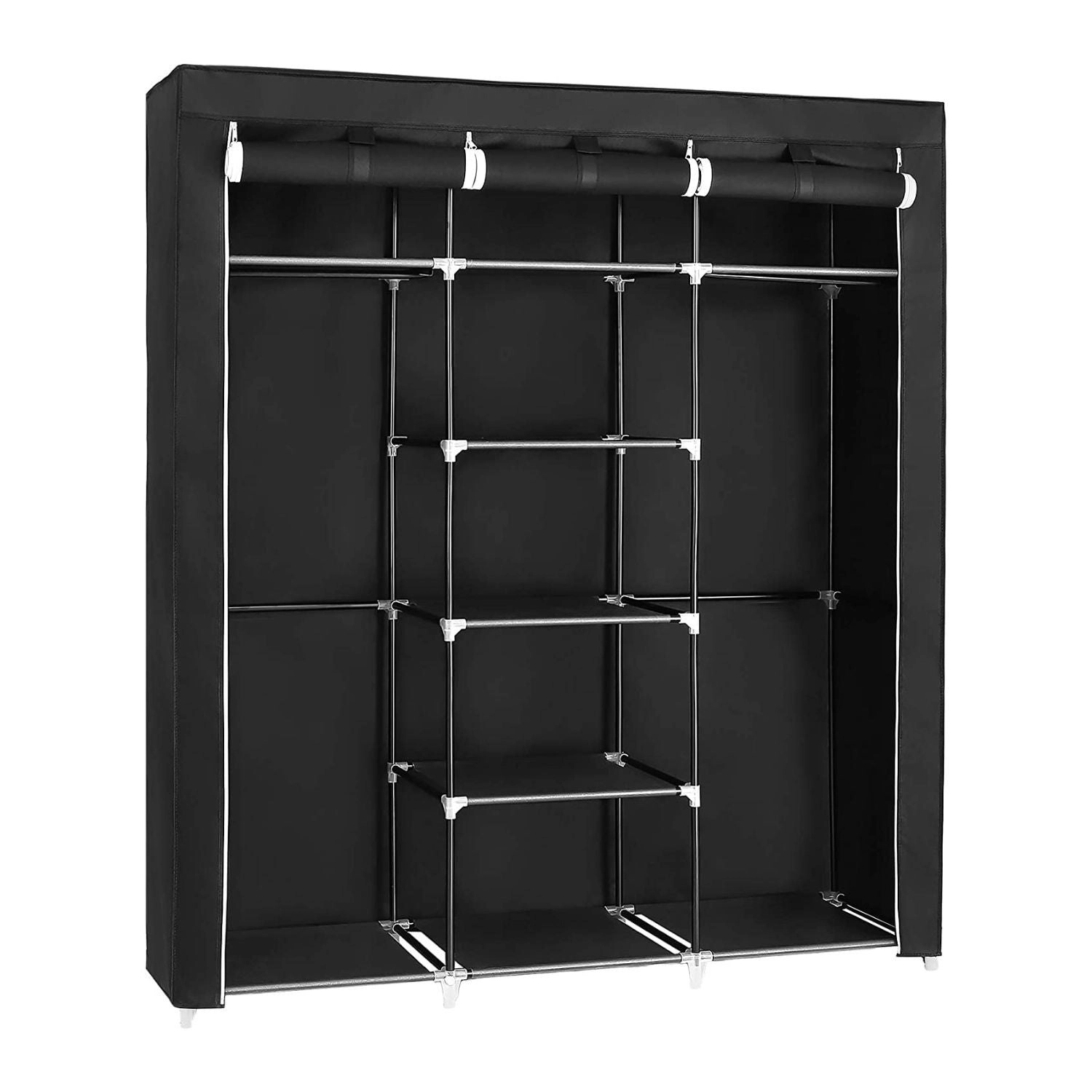 SONGMICS Portable Wardrobe Organizer with Hanging Rods - Foldable, Stable, Black