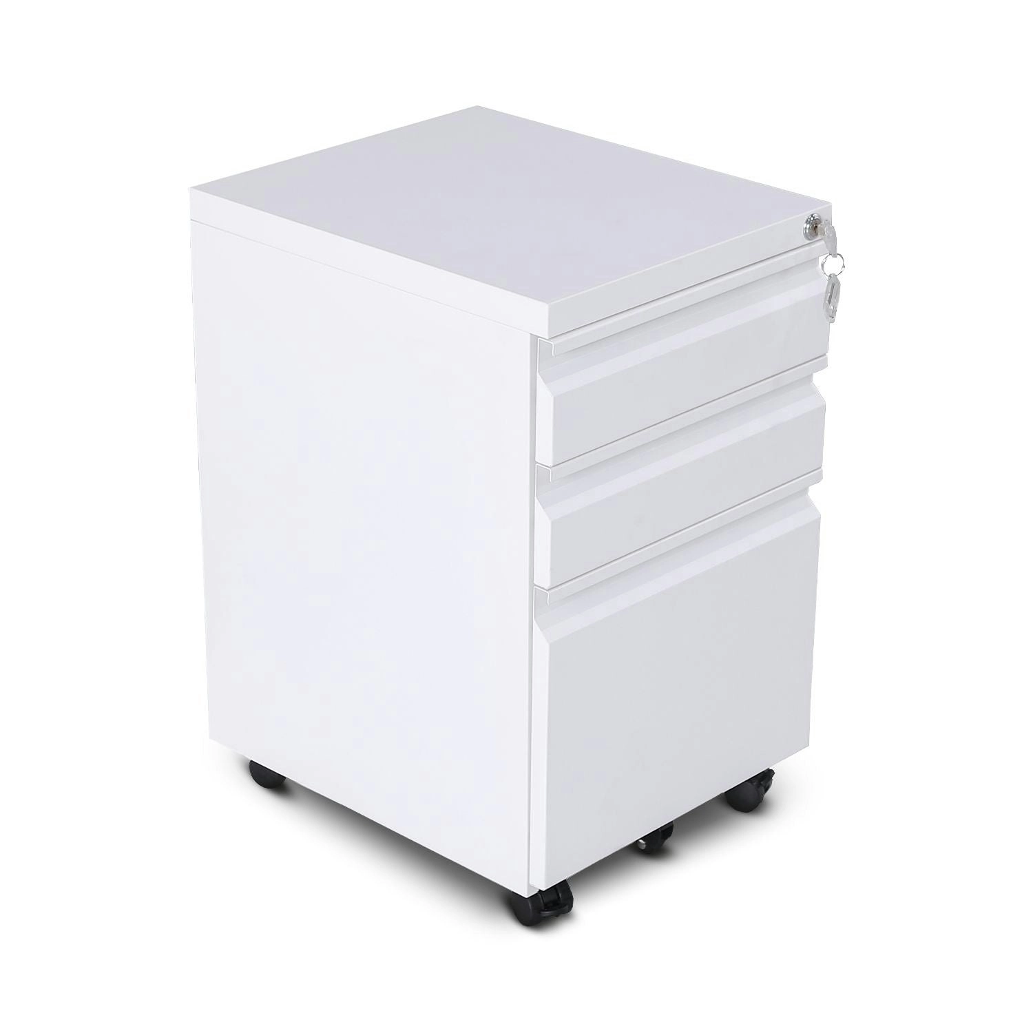 Ekkio 3 Large Drawer Mobile File Cabinet with Lock & 2 Lockable Wheels White