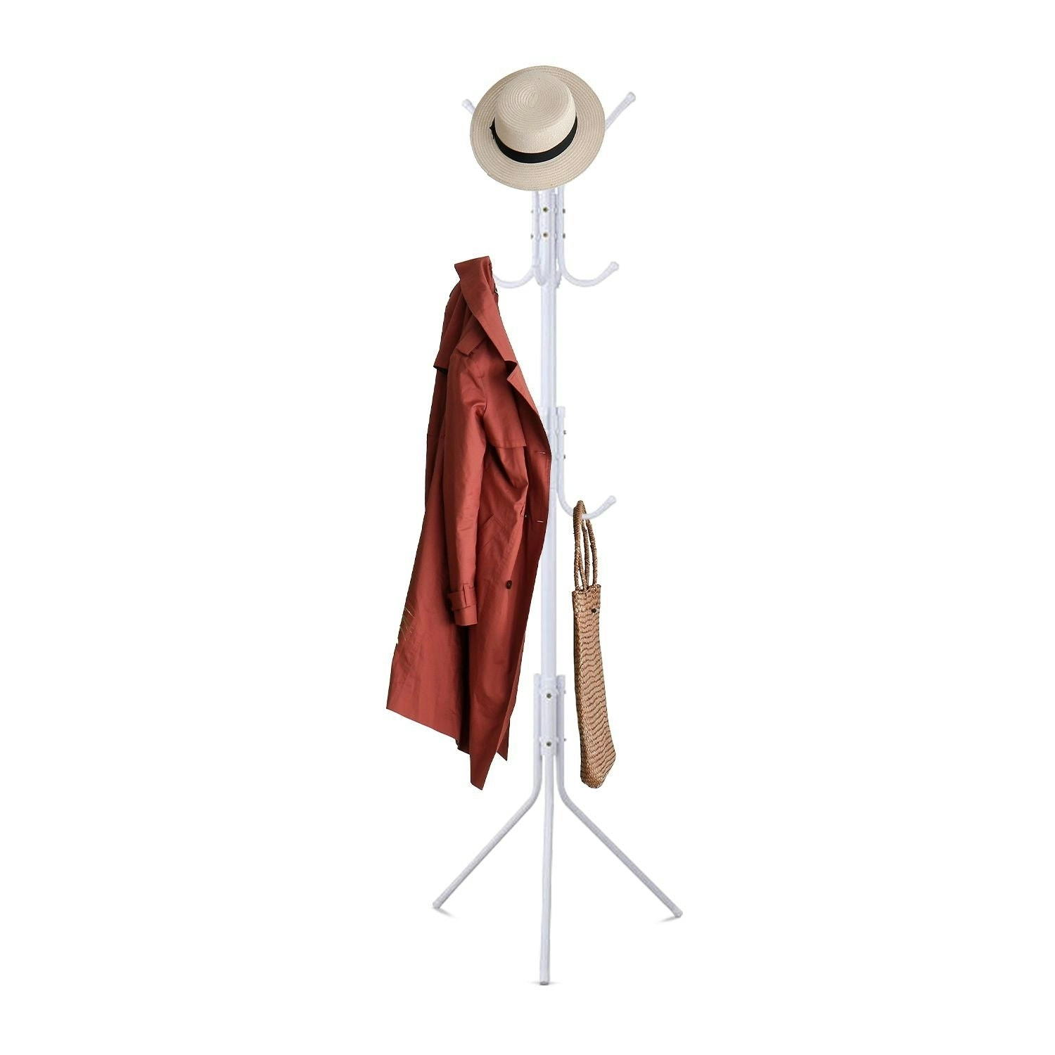 12 Hook Ekkio Coat Stand - Tree Hat - Clothes Hanger - Organiser - New - White - Tall - 173CM