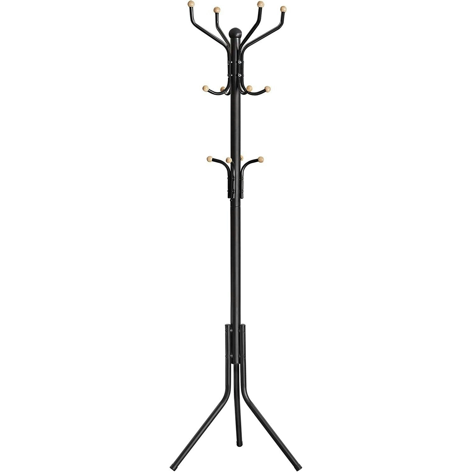 SONGMICS Clothes Hat Garment Stand Hall Tree Hanger Organiser Hook Metal Coat Rack - Black