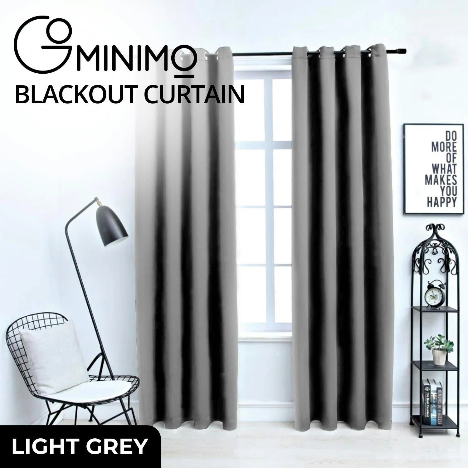 Gominimo Blackout Window Curtains Thermal Insulated W132cm x D243cm Light Grey