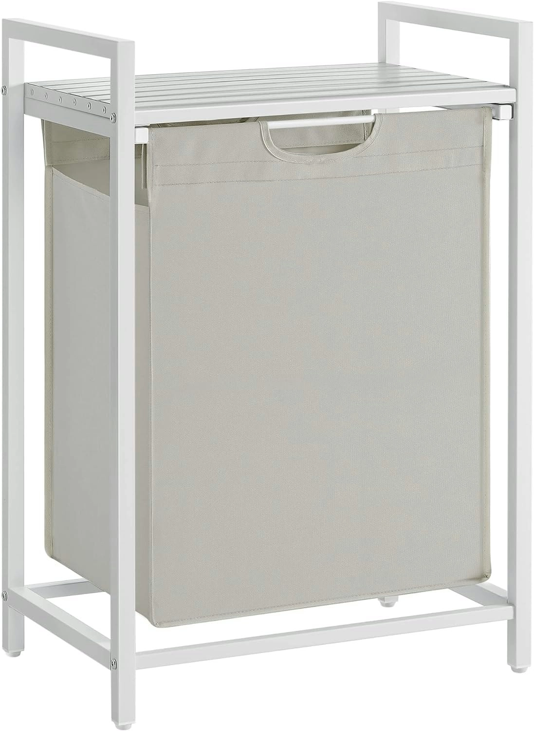 VASAGLE 65L Sturdy Metal Steel Clothes Washing Storage Bag Basket Bin Laundry Hamper - White